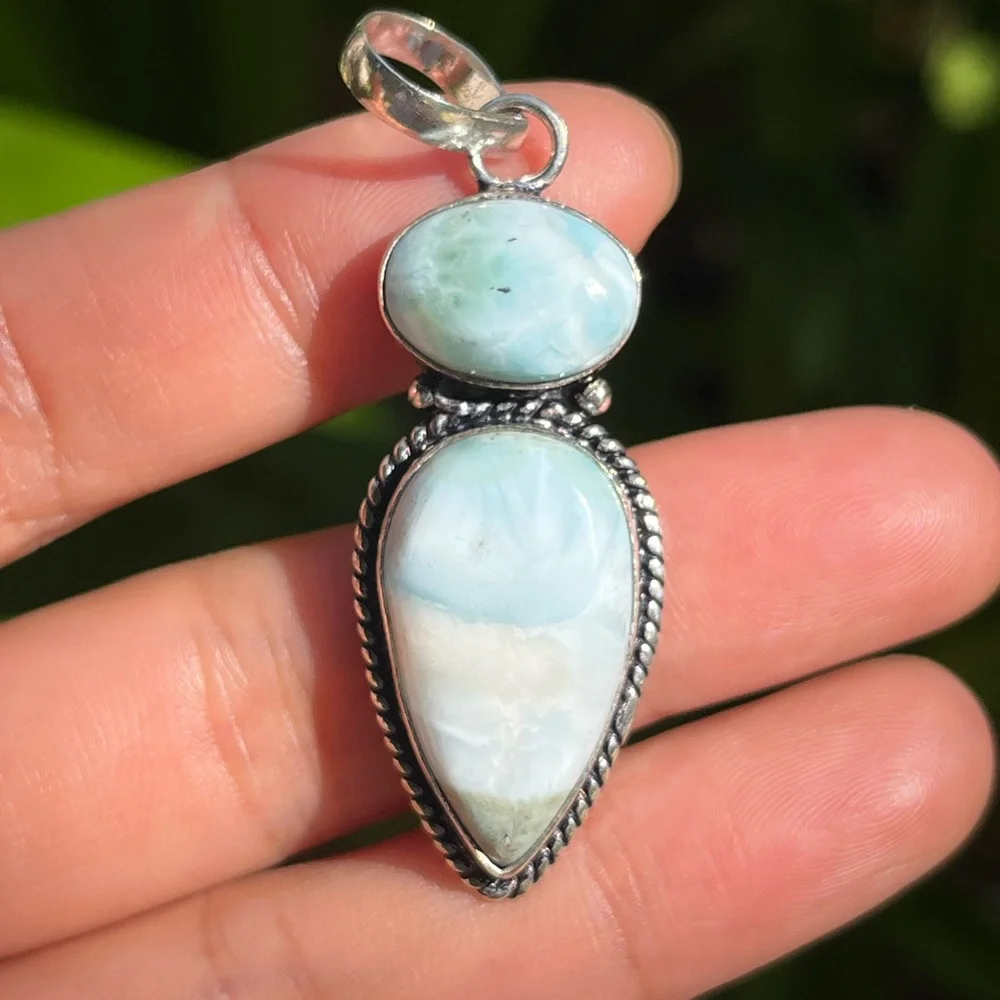 925‎ silver plated two stone Larimar pendant